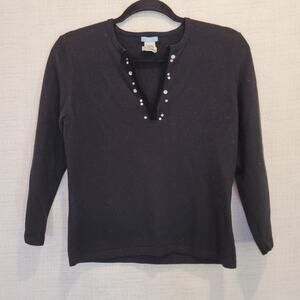 Urchin Mark Eisen Silk Cashmere Knit Top Blouse Womens Medium Black Long Sleeve